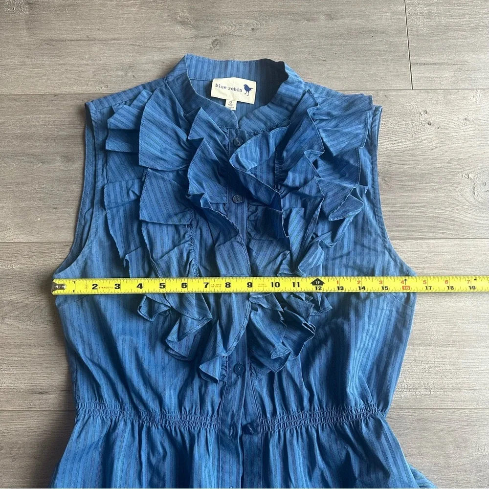 EUC Blue Robin ruffled sleeveless button down blouse - size 8